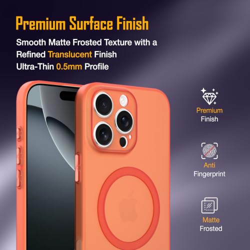 Image of ZAP CASE Paper Thin Case for iPhone 16 Pro Max | Ultra-Slim 0.5 mm Back Cover | Metal Buttons | Lightweight | Matte Finish | Anti-Fingerprint | Scratch Resistant | Camera Protection | Magsafe | Orange