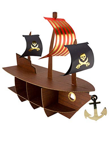 Présentoir bateau pirate doré pour stabiliser vos desserts de fête 46cm