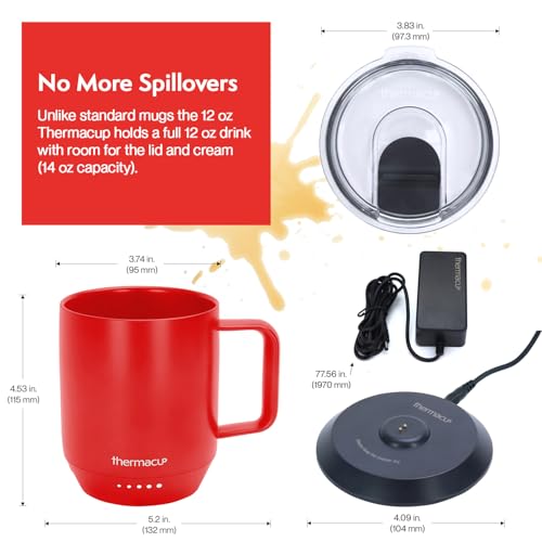 THERMACUP Premium Self Heating Coffee Mug, Temperature Controlled Heated Cup, Long Battery Life, Portable Electric Mug Warmer, Stainless Steel, Gift for Coffee Lovers, Home & Office (Cherry Red) by THERMACUP - Image 4
