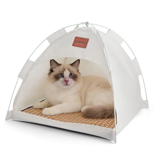 Luvore Tente Lit de Chat Portable 48x48x42cm, Tente pour Animal Domestique, Aucune Installation requise, Nid avec Coussin Amovible, Tipi pour Chiens, Chats, Lapins