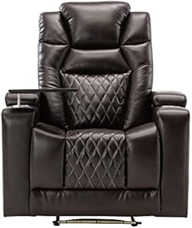Merax Electric Recliner Chair with USB Charge Port, 360 Swivel Tray Table, Hand in-Arm Storage, and Cup Holders, Ambient Lighting - Ambient Lighting Gaming Recliner Chair Home Theater Seating (Brown)