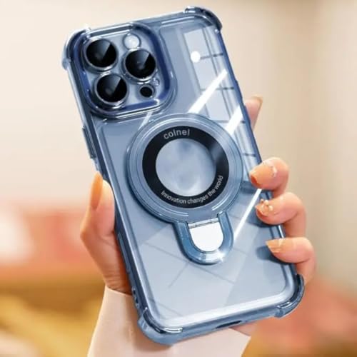 Étui pliable pour objectif iPhone 16 Pro bleu avec support à clip compatible coque