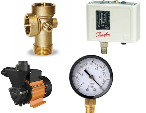 Image of Kirloskar Anisa 0.5HP Water Pump with plumbing Accessories of, 5 way, Pressure Guage,Pressure switch single phase