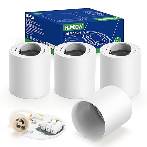 HOMEOW Focos LED Interior Techo Superficie, Pack of 4 Foco de Techo Blanco, Focos Superficie Orientable de Aluminio para Módulos GU10 y LED, Redonda
