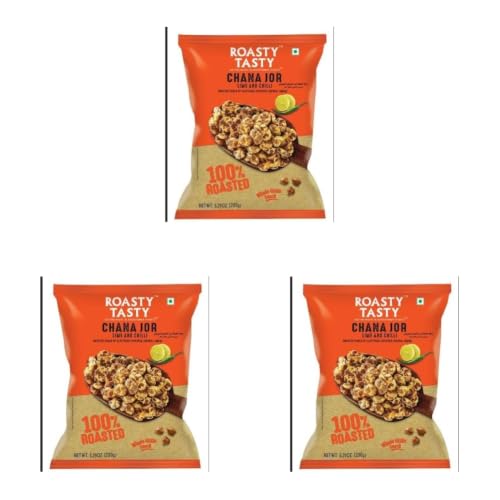 Image of Roasty Tasty Roasted Chana Jor Lime & Chilli Whole Grain Indian Snacks- 200g |No MSG | Zero Cholesterol & Trans Fat | Diet Namkeen | Gluten Free | Ready-to-eat | High in protein | Export Quality | Healthy Snacks