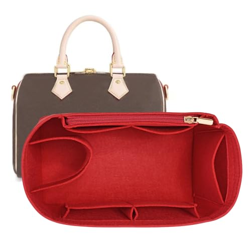 LOUKAYCCI Purse Organizer Inserts for Speedy 30 Felt Purse Inserts HandBag and Tote bag Neverful Organizer Insert (Red Large)