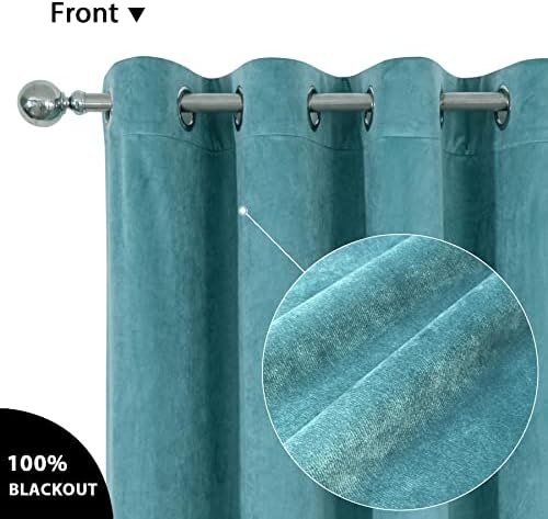 always4u Super Soft Velvet Curtains Teal Blackout Curtains 90x90 Inches Eyelet Thermal Insulated Fully Lined Window Treatment for Living Room 1 Pair