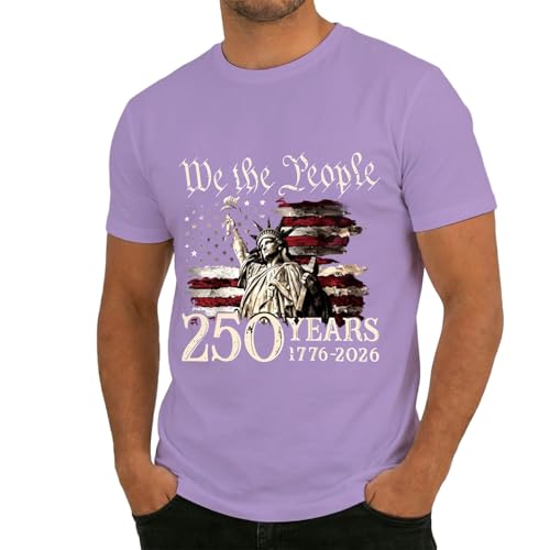 Image of Anniversary Graphic T-Shirt, Patriotic Short Sleeve Shirt, Casual and Comfortable Everyday T-Shirt, purple, S