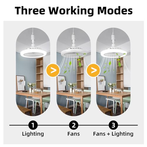 Silent Socket Fan Light - Screw-in Ceiling Fan Light Socket, LED Bulb Fan, Ceiling Fan Light with Light and Remote Control for Kitchen Bathroom Storage Garage (Grey)