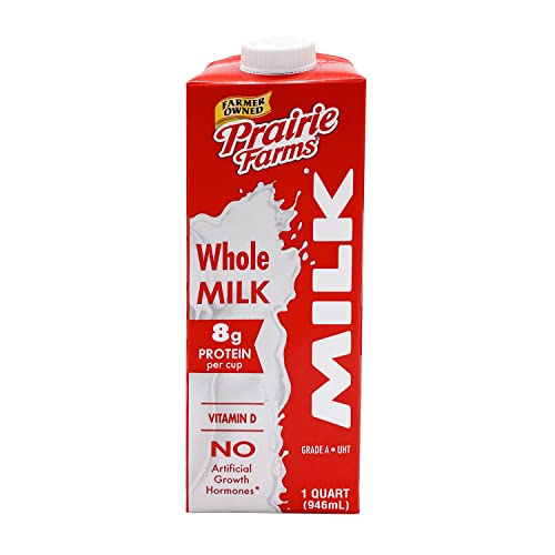Prairie Farms Whole Milk, Shelf Stable, Boxed & Ultra Pasteurized (UHT), Vitamin D White Milk - Preservative and Hormone Free, Gluten Free, Kosher, Made in USA - 1 Quart (1 Pack)