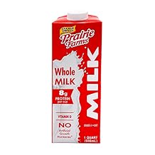 Prairie Farms Whole Milk, Shelf Stable, Boxed & Ultra Pasteurized UHT, Vitamin D White Milk - Preservative and Hormone Free, Gluten Free, Kosher, Made in USA - 1 Quart 1 Pack