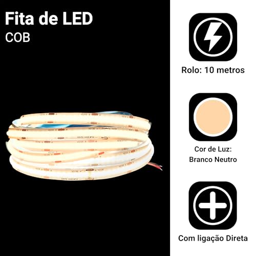 Fita Led 110v/220v Direta Cob Rolo 10m Não Usa Fonte (Branco Neutro 220v)