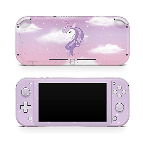Skin licorne rose pour jouer sur Switch Lite avec un autocollant violet personnalisé