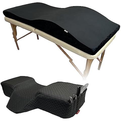 XOLLOZ | Curved Mattress (28 in) + Pillow | Curved Memory Foam Lash Bed Pillow With Neck And Back Support | Curvy High Density Massage Bed Topper with Soft Touch Short Plush and Egonomic Design Cover