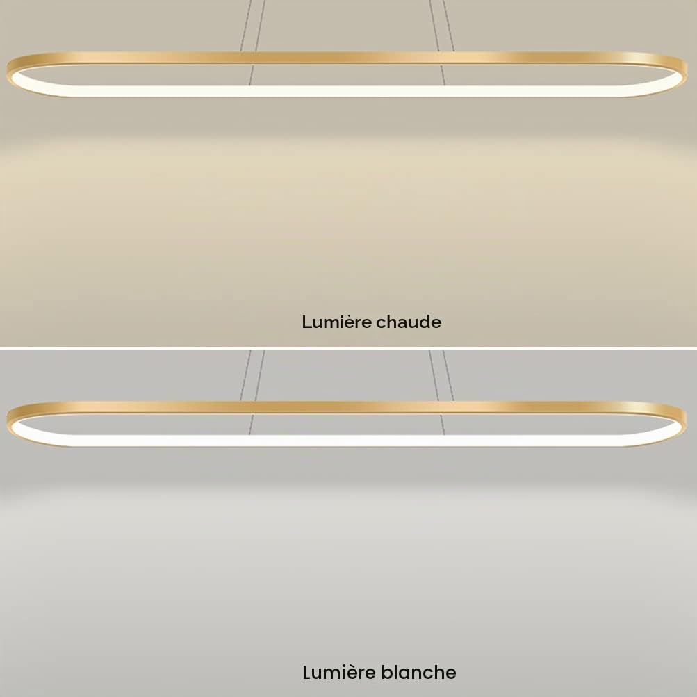 Bellastein suspension ovale lampes de bureau de table à manger, suspension LED plafonnier dimmable avec télécommande, lustre design anneau moderne (L90cm, or)