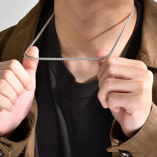 Image of HZMAN 3.0 mm Stainless Steel Wheat Silver Chain Necklaces for Men & Women 16 inch -36 inch