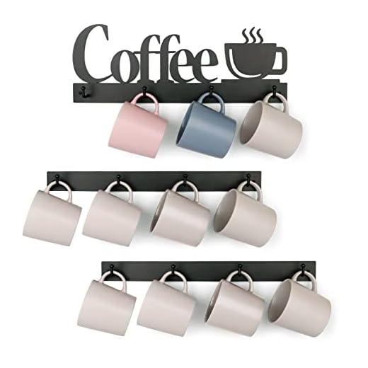 HULISEN Coffee Mug Wall Rack, Coffee Cup Holder Wall Mounted with 12 Heavy Duty Hooks and Metal Coffee Sign, Rustproof Tea Cup Hanger Display Decor for Coffee Bar, Kitchen, Office