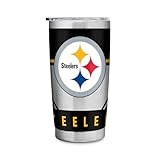 Rico Industries NFL Football Pittsburgh Steelers 20oz Stainless Steel Tumbler with Lid - Great For Coffee, Tea, Water or Cocktails