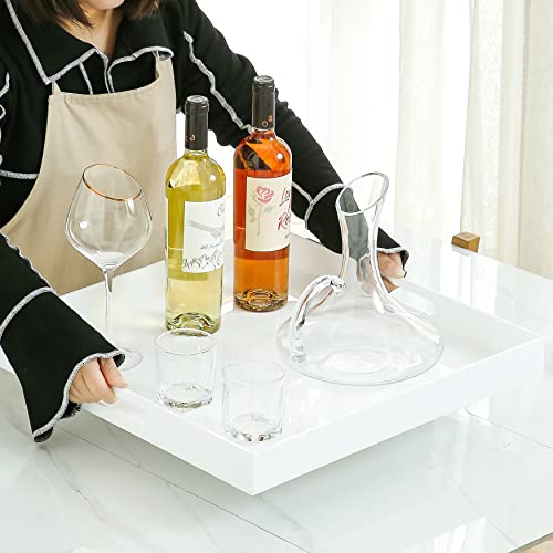 Mukeen White Oversize Acrylic Serving Tray With Handles 19X19 Inch -Spill Proof- Decorative Trays Countertop Organizer For Ottoman,Nightstand, Sidetable, Butler (White) #TOP2