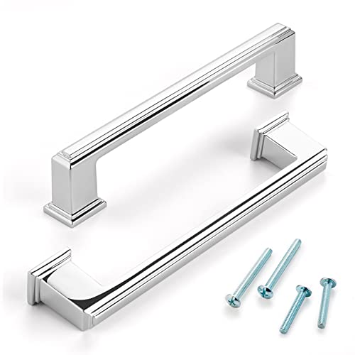 ASKANO 10 Pack 5 Inch Hole Centers, Polished Chrome Cabinet Pulls Chrome Cabinet Handles Chrome Kitchen Hardware for Cabinets ZP2206 Drawer Bedroom Dresser Bathroom Vanity Cupboard Closet