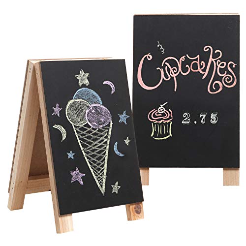 Tabletop Mini Wooden Easel Chalkboard Sign, Erasable Double-Sided Message Memo Board - MyGift
