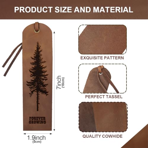 MAYJOYDIY 4Pcs Tree of Life Leather Bookmarks, 5×18cm Vintage Brown Page Markers with Tassel - Image 2
