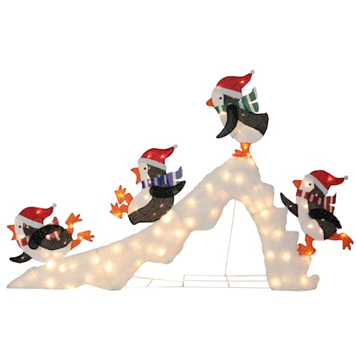 6.88 FT Christmas Lighted Penguins Play on Slide Outdoor Decorations