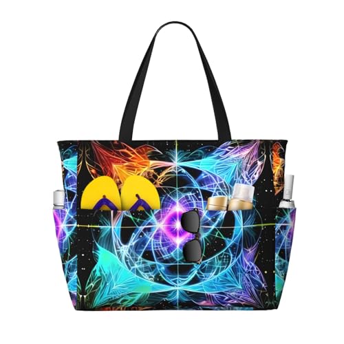 Eight Dimensional Space Large capacity beach bag with zipper, perfect for grocery bag pool gym travel shopping foldable beach travel bag,