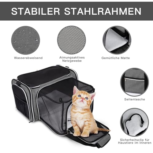 BAGLHER Cat Carrier Bag,Airline Approved Pet Carrier Soft Side Pet Travel 5 Sides Open Doors 3 Sides Expandable Foldable Dog Carrier with Fleece Pad - Image 3