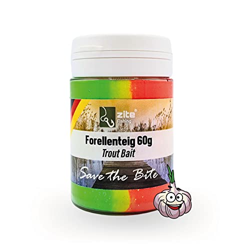Zite Fishing Forellenteig mit Knoblauch-Aroma 60g – Fängige Forellenpaste Schwimmend als Forellenköder – Trout Bait Teigköder in knalligen UV-Neonfarben mit Glitter (Regenbogen Rot)