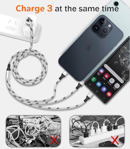Multi Charging Cable, 5ft 3Pack Multi Charger Cable Nylon Braided Multiple USB Universal 3 in 1 Charging Cord Adapter with Type-C, Micro USB Port Connectors for Cell Phones and More