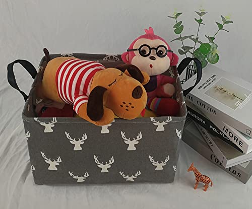 Image of Kid Storage Basket Gift Shelf Basket Toy Storage Bin, Nursery Basket Organizer Box for Children Room Deco With Handles (Grey deer)