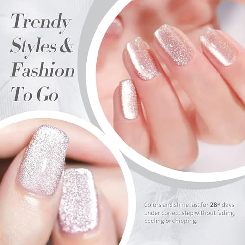 Born Pretty Cat Magnetic Eye Gel Nail Polish, Holographic Glitter Super Shine Gel Nail Polish Soak Off Led Nail Polish Nail Art Gel Manicure Salon DIY Gifts 15ML