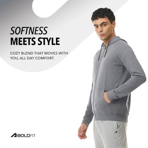 Image of Boldfit Sweatshirt for Man Zipper Hoodies Jackets for Men Stylish Hoodies Man Winter Wear Pullover Casual Sweat Shirt Travel Office Outdoor Cotton Blend with Pockets Full Zipper - Black