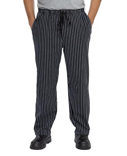 PALLTEX Bruno Kochhose 100% Baumwolle Kochhose Herren/Damen Baumwolle Bäckerhose mit Kordelzug verstellbare Taille EN 13688 (DE/NL/SE/PL Alphanumerisch XL Regular Regular Streifen)