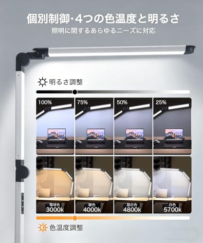 BeaNet デスクライト LED 「無線リモコン・ダブル光源・環境補助光・独立制御」 4段階調光調色 電気スタンド 「15W・PSE認証済」 クランプ スタンドライト 強化アルミ合金 折り畳み 多角度調節 卓上 目に優しい 読書/勉強/仕事 ホワイト BNT-DEL02（L型 ・Pro版） [4]