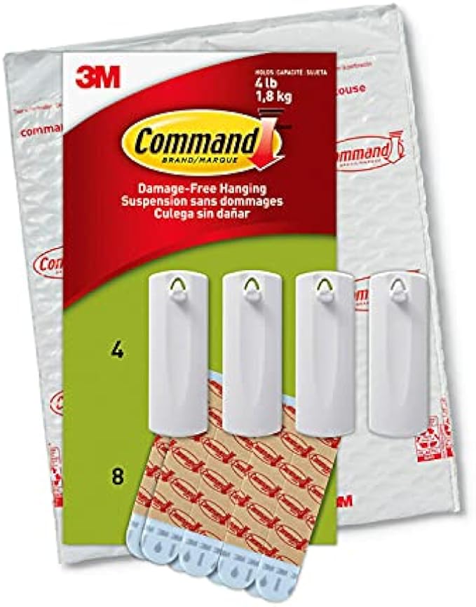 Command Zigzag Picture Hook, No Damage Hanging Frame Hooks, No Tools Wall Hooks for Hanging Zigzag Frames, 4 White Picture Frame Hooks and 8 Command Strips
