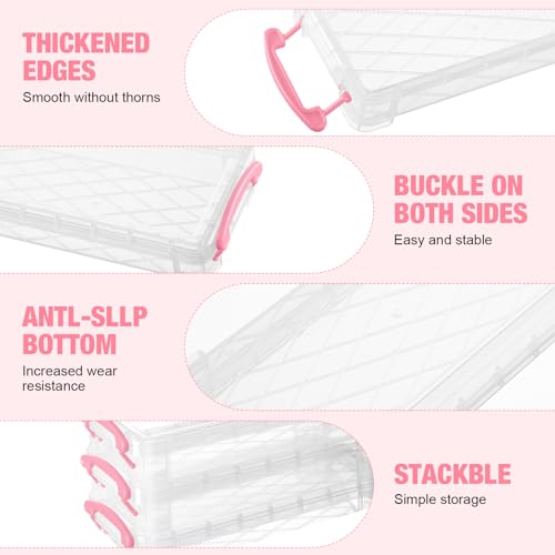Image of Gueevin 24 Pcs Large Capacity Plastic Pencil Box Clear Plastic Pencil Case Crayon Box with Snap Tight Lid Watercolor Pen Storage Brush Organizer Drawing Tools Container (Pink)