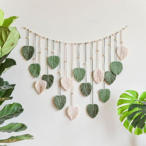 Tapiz de macramé con diseño de hojas tejidas para una decoración boho en el hogar 7