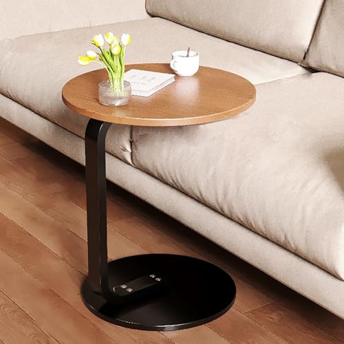 Mesa auxiliar en forma de C con acabado natural elegante y estructura robusta de metal 2