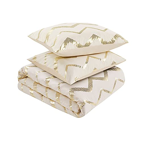 Codi Cream White And Gold Comforter Set For Full/Queen Size Bed, Cute Metallic Ivory Bed Sets, 4 Piece (2 Matching Shams + 1 Decorative Pillow) #TOP3