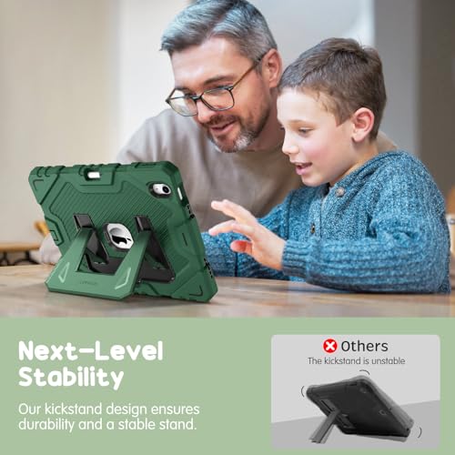 Image of Fintie Kids Friendly Case for iPad (A16) 11th Generation 11 Inch (2025), iPad 10th Generation 10.9 Inch (2022), Fully-Body Rugged Heavy Duty Shockproof Protective Case with Kickstand, Green