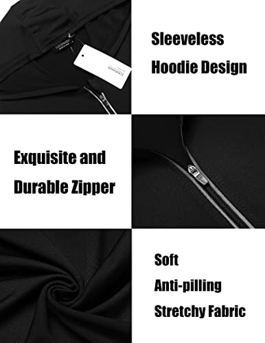 Coofandy Mens Shirt Hoodie Zipper Tank Tops Gym Cotton Hoodie Vest With Pockets, Black, Medium, Sleeveless #TOP4
