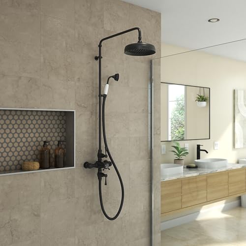 Image of Abbey 10 x 22 Shower Faucet Set with Handshower, Matte Black