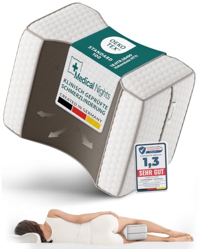 Medical Nights Kniekissen für Seitenschläfer Orthopädisches Beinkissen medizinisch inspiriert zur Entlastung von Hüfte Rücken & Knie | Ergonomisches Memory Foam Kissen mit Anti-Rutsch-Design.