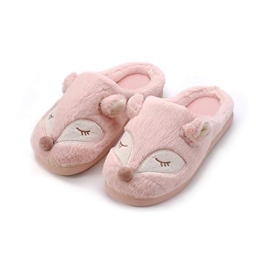 Femmes Pantoufles, Femmes Maison Pantoufles Chaussons Femme Doux Peluche Mousse Mémoire Pantoufles Animal Chaud Pantoufles Maison Chaussures Taille 36 37 38 39 40 41 (40/41 EU, Rose(Renard))