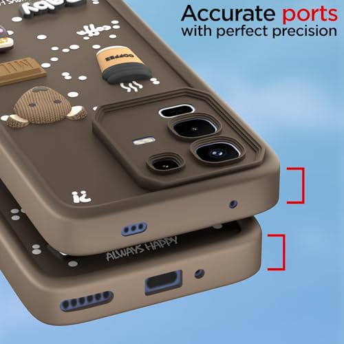 Image of Pikkme Back Cover for Infinix Note 50s 5G | 3D Bear Silicone Cute & Fun Coffee Cartoon | Full Body Protection Bumper Case (Brown)