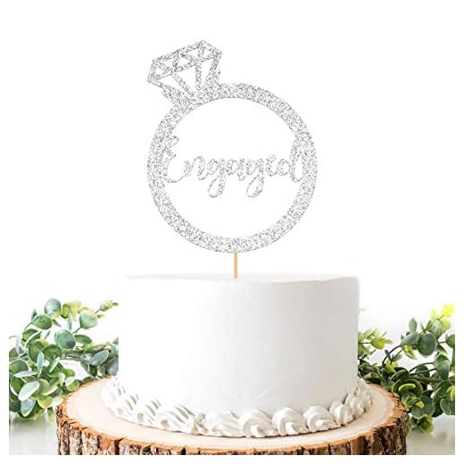 Silver Glitter Engaged Cake Topper, Bride to Be, Bridal Shower Cake Decor, Bachelorette / Bridal Shower Cake Decor, Wedding Marriage Party Supplies - Single Side
