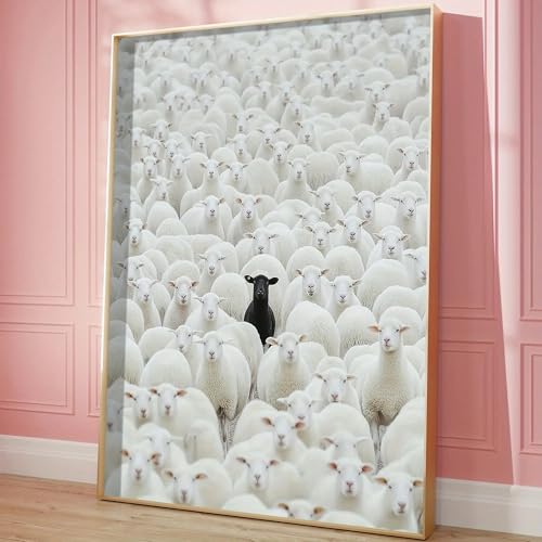 Affiche sur toile mouton noir rétro pour salon chaleureux de 80x140 cm