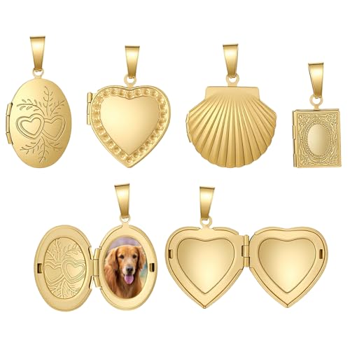 Bremorou 4 Pcs Brass Locket Pendants Photo Frame Charm Stainless